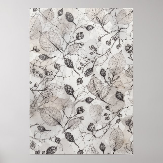 Póster botánico de mármol con hojas de esqueleto m (Frente)
