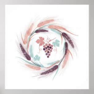 Póster botánico de trigo Pastel Corona de vid