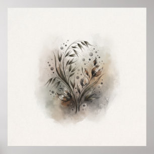 Póster botánico en acuarela gris marrón neutro