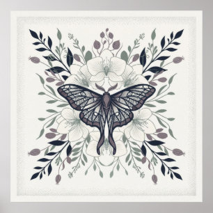 Póster botánico floral de mariposa de cola larga m