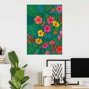 Póster Botánico Floral Tropical Pared Colorida
