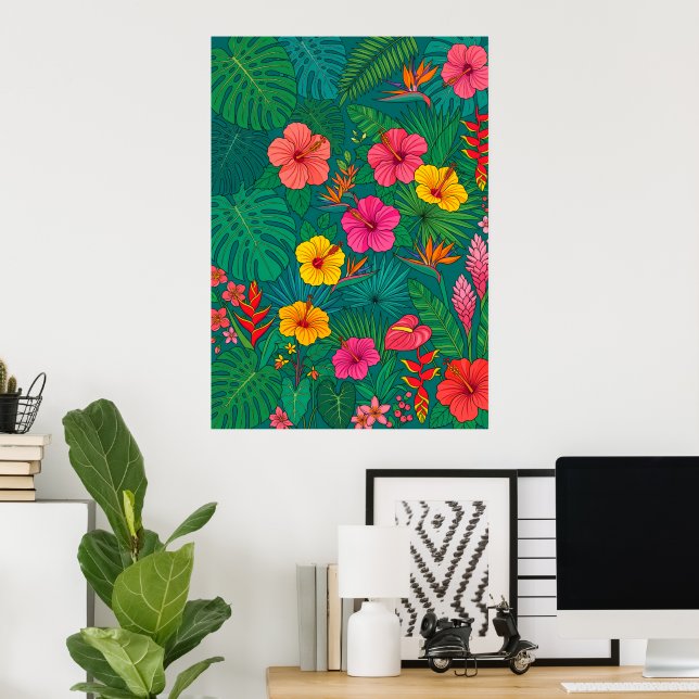 Póster Botánico Floral Tropical | Pared Colorida  (Oficina en casa)