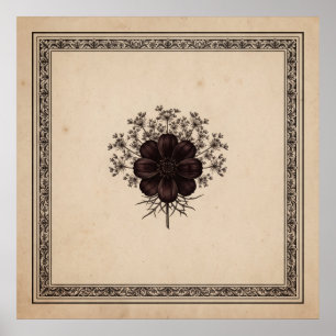 Póster botánico floral vintage de ciruela oscura