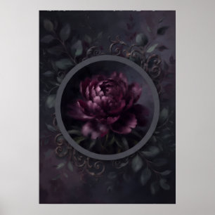 Póster Botánico Gótico de Peonía de Ciruela Oscura