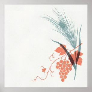 Póster Botánico Minimalista Coral Uva Teal Trigo