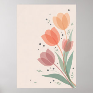 Póster botánico minimalista de tulipanes de terrac
