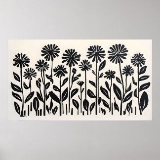 Poster botánico negro mínimo - Arte floral moderno