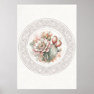 Póster Botánico Ornate Flor de Cactus Rosado