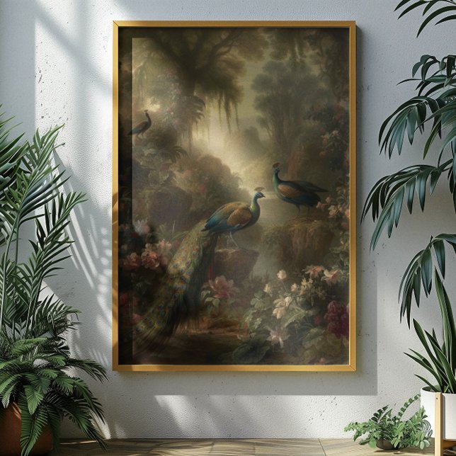 Póster Botánico: tres pavos reales en jardín inglés (Subido por el creador)