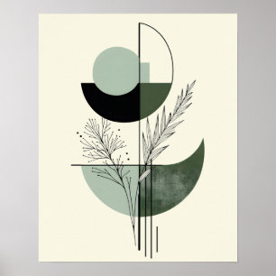 Póster Botánico Verde Abstracto Geométrico