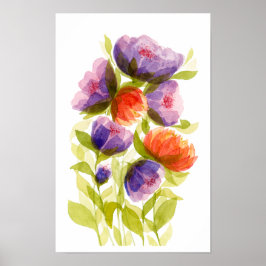 Póster Botánicos de Acuarela Coral Púrpura