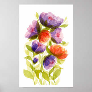 Póster Botánicos de Acuarela Coral Púrpura