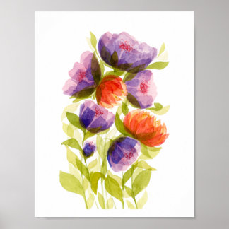 Póster Botánicos de acuarela de coral púrpura