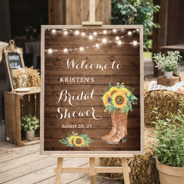 Póster Botas de niña de girasoles rústicos Luces de ducha