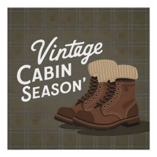 Póster Botas de temporada de cabaña vintage Plaid Retro a