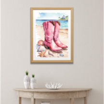 Botas de vaquera costeras preppy rosadas en arena 