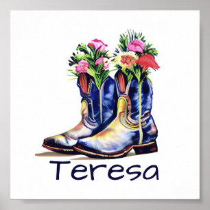 Póster Botas de vaquera florales personalizadas 