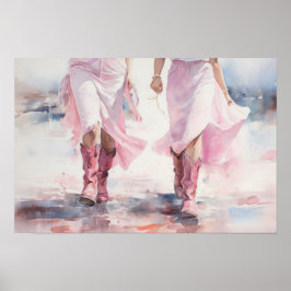 Póster Botas de vaqueras modernas acuarela caminando en l