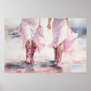 Póster Botas de vaqueras modernas acuarela caminando en l