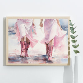 Póster Botas de vaqueras modernas acuarela caminando en l
