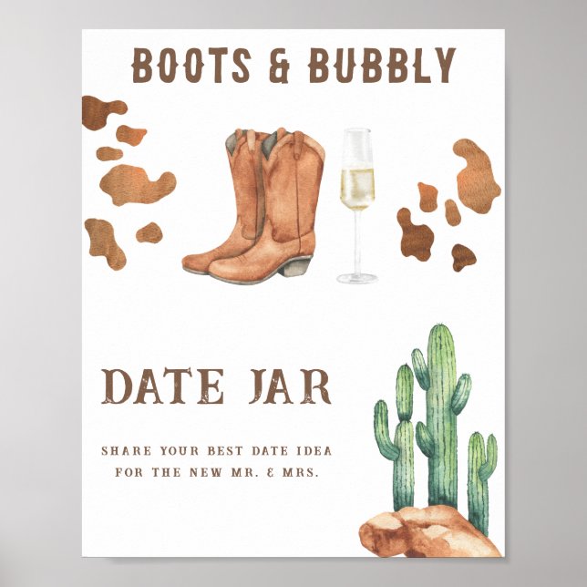 Póster Botas de vaquero burbujeando ducha de novia Fecha  (Frente)