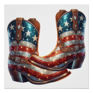 Póster Botas de vaquero con bandera americana brillante
