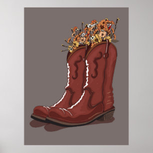 Póster Botas de Vaquero con Flores Silvestres