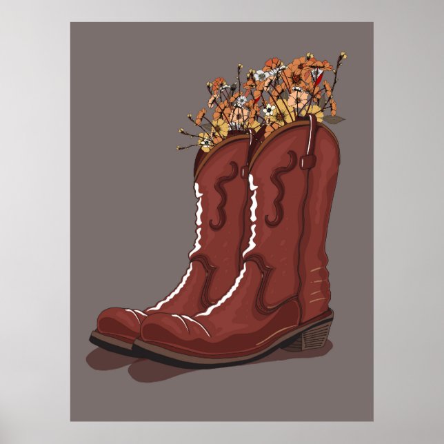 Póster Botas de Vaquero con Flores Silvestres (Frente)