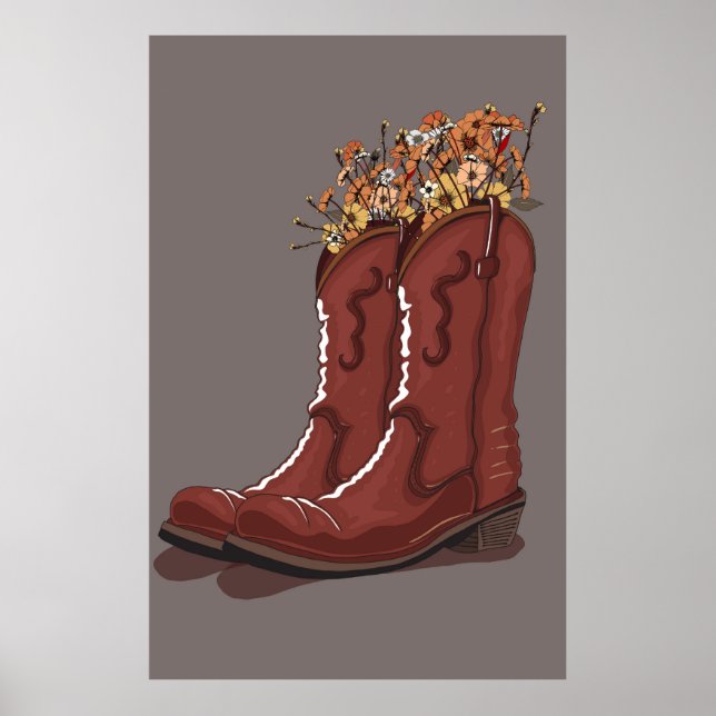 Póster Botas de Vaquero con Flores Silvestres (Frente)