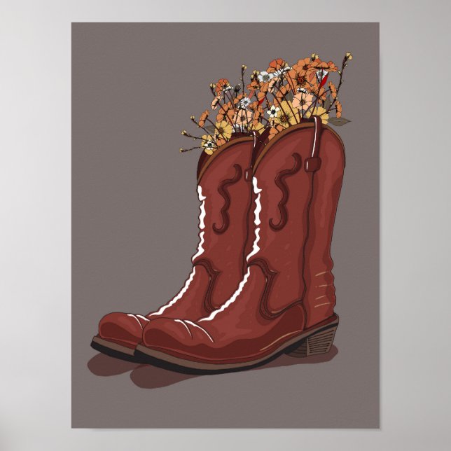 Póster Botas de Vaquero con Flores Silvestres (Frente)