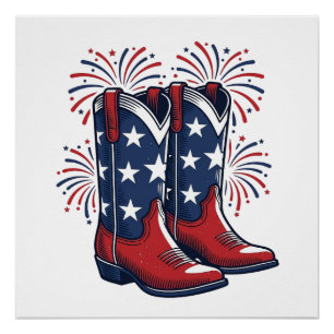 Póster Botas de vaquero patrióticas Diseño de camisa occi