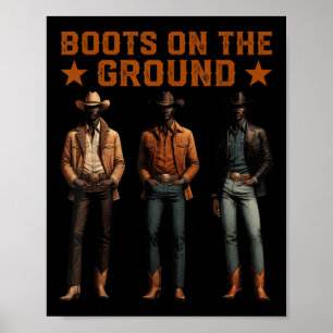 Póster Botas en el suelo Rodeo Western Vaqueros Negros Cu