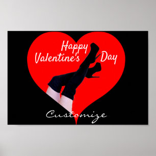 Póster Botas Negras de Tacon Alto con Corazón Rojo Valent