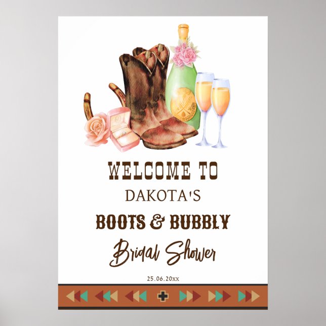 Póster Botas y burbujas bienvenida de brunch de vaquera d (Frente)