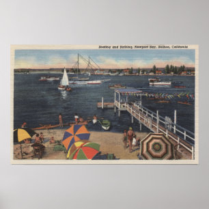 Póster Bote y natación en Newport Bay