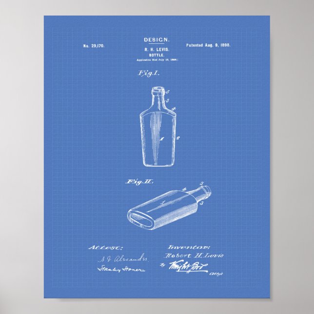 Póster Botella 1898 Patent Art Blueprint (Frente)