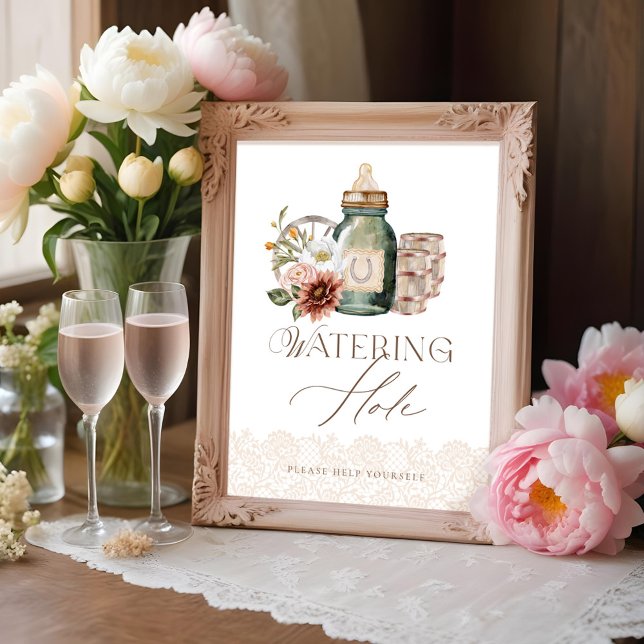 Póster Botella de bebé del agujero de agua salvaje Baby S (Watering Hole Baby Bottle Wild Western Baby Shower Poster)