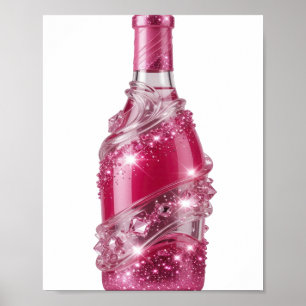 Póster Botella de GLITTER ROSA Plata Dinámica