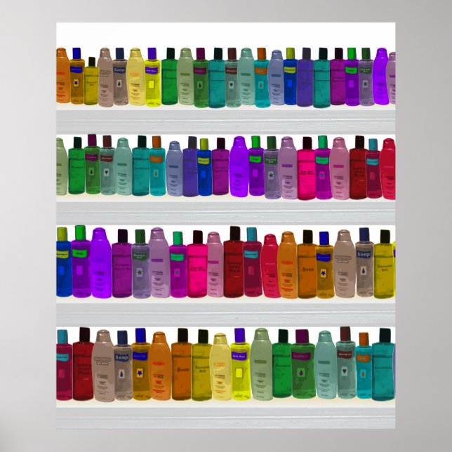 Póster Botella de jabón Arcoiris - para baños, salones, e (Frente)