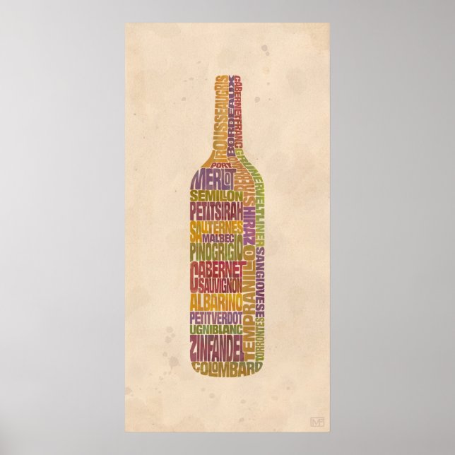 Póster Botella de Palabra de Vino de Burdeos (Frente)