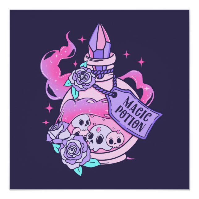 Póster Botella de poción mágica cúpula rosa de Halloween (Anverso)