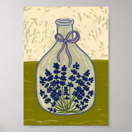 Póster Botella de Vidrio Antigua con Lavanda Seca