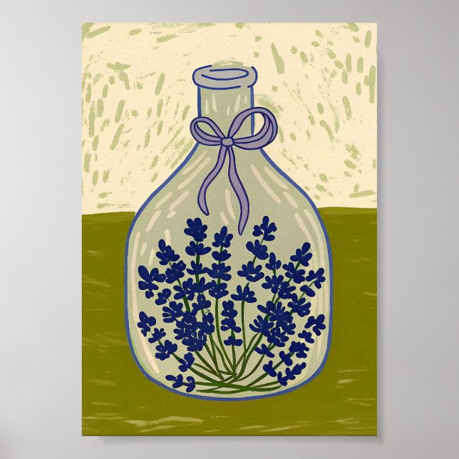 Póster Botella de Vidrio Antigua con Lavanda Seca (Frente)