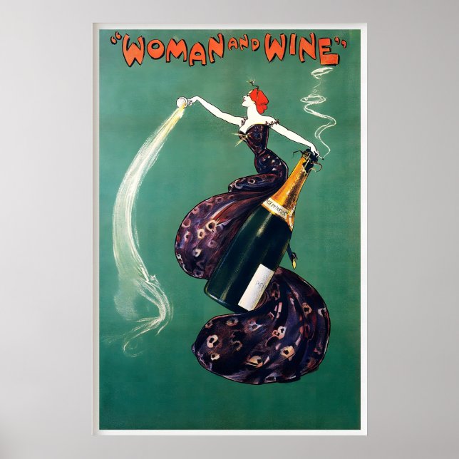 Póster Botella de vino champán bebida y comida (Frente)