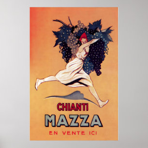 Póster Botella de vino Chianti Toscana Champán Comida y