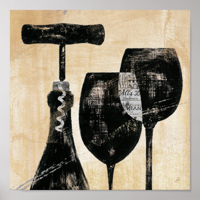 Póster Botella de vino con dos gafas (Frente)