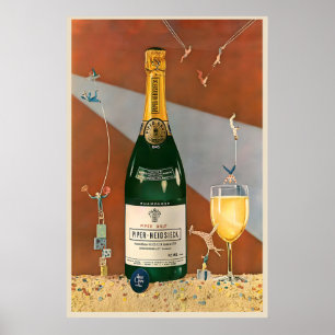 Póster Botella de Vino de Champán Retro Vintage Bebida Co