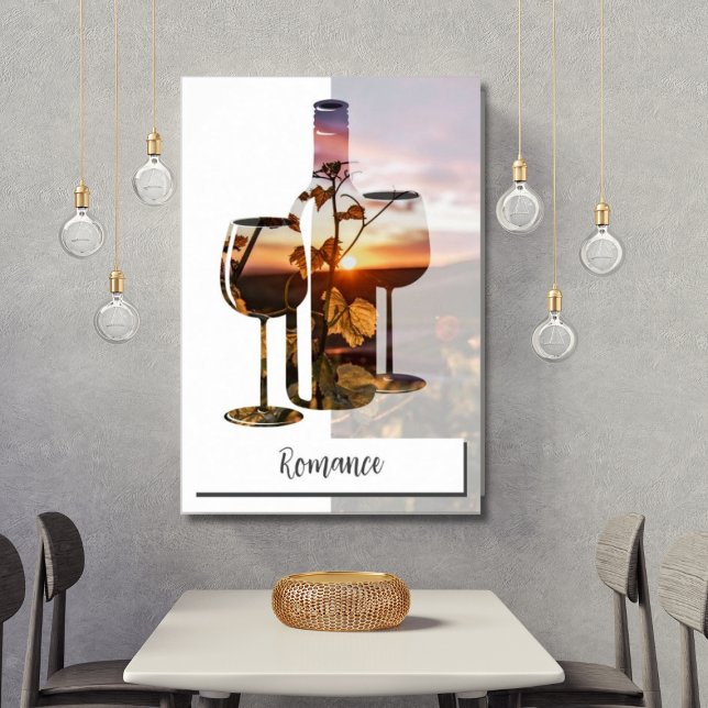 Póster Botella de vino de texto y foto personalizado y do (Romance - Wine for Two)