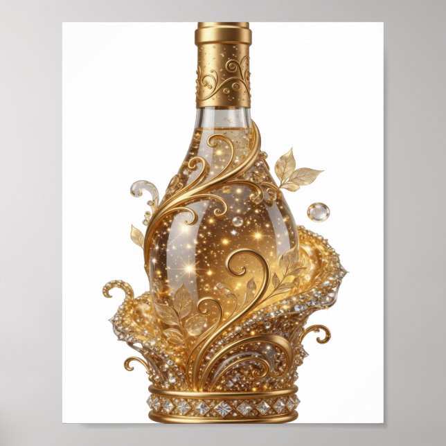 Póster Botella de vino dorada Edgy Gold (Frente)