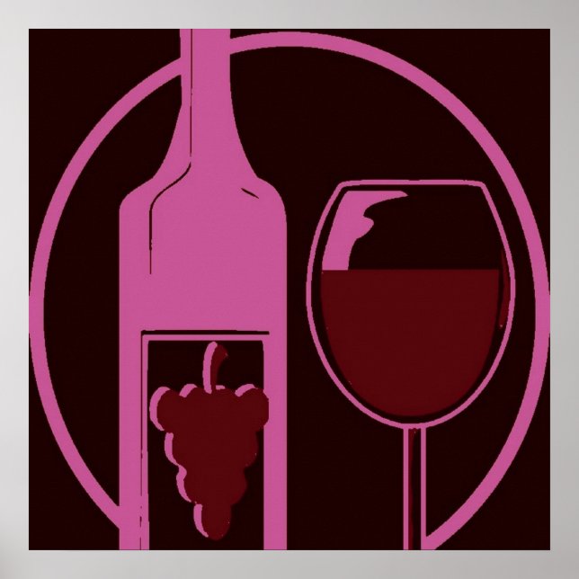 Póster Botella de vino rojo y vidrio (Frente)
